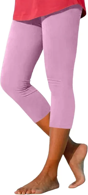 Capri Leggings for Women Plus Size Tummy Control Knee Length No Pockets High Waisted Yoga Pants Soft Workout Tights
