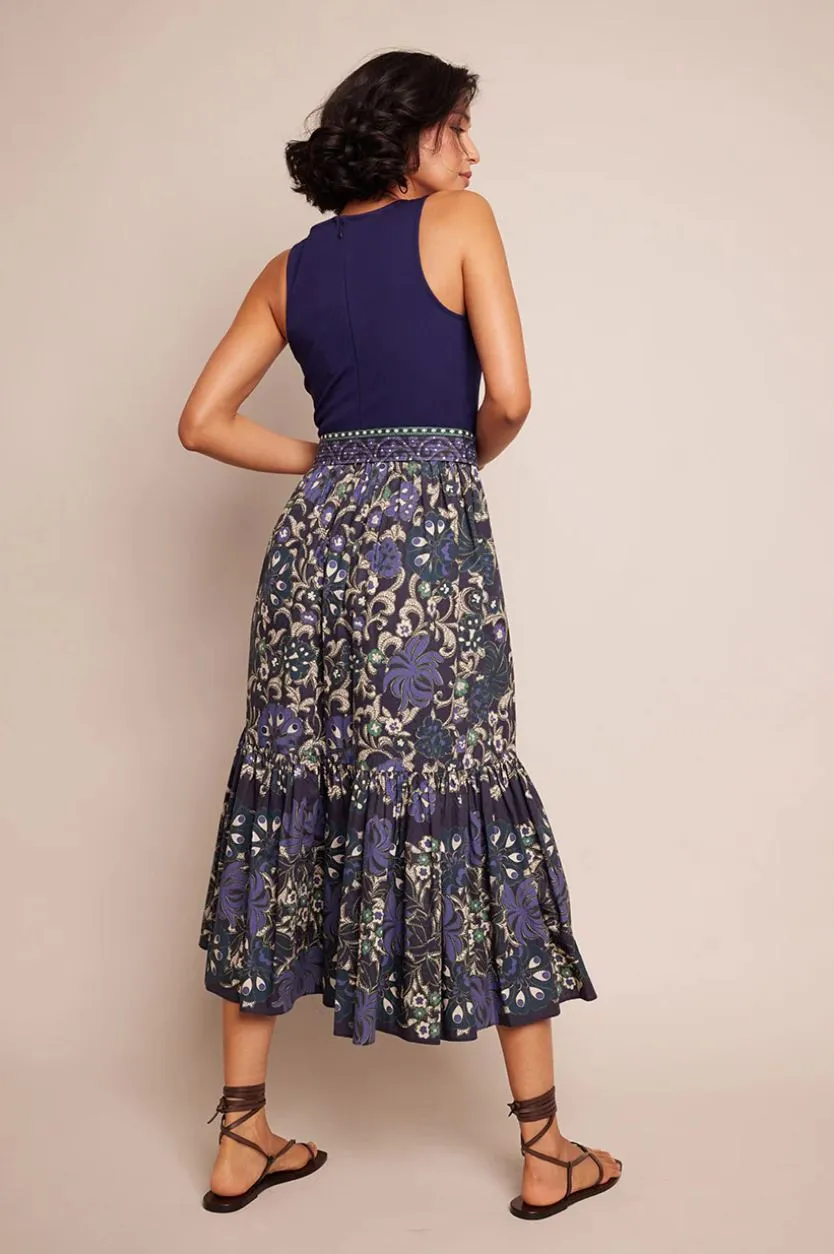 Cara Cara Amora Midi Dress in Blue Bogata Scarf