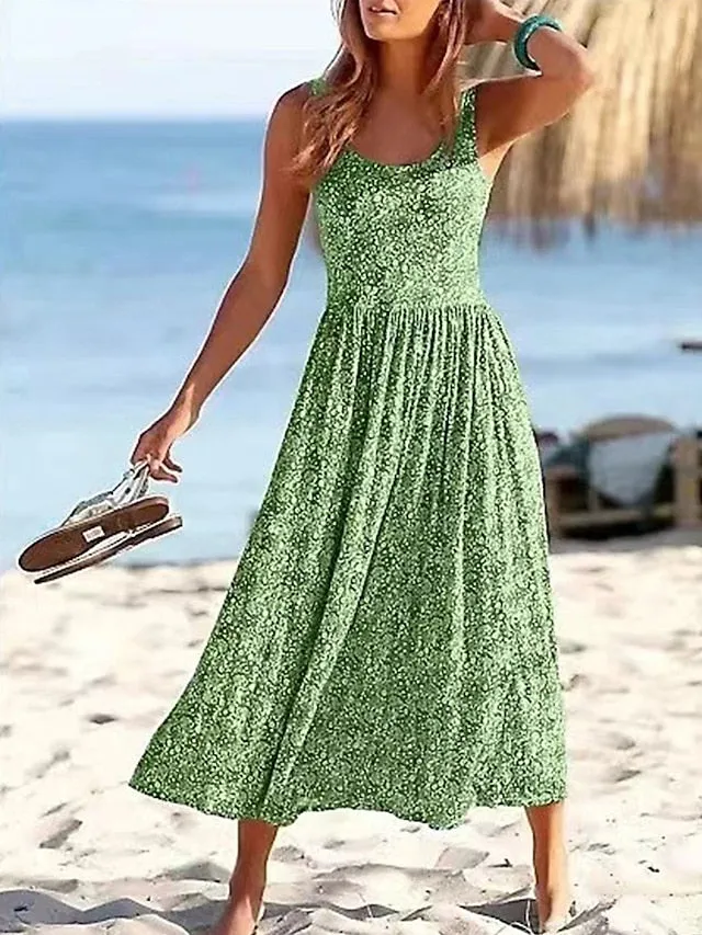 Casual Dress Sundress Floral Dress Ditsy Floral Ruched Print Strap Midi Dress Fashion Streetwear Street Daily Sleeveless Regular Fit Pink Purple Gold Summer Spring S M L XL XXL for Women