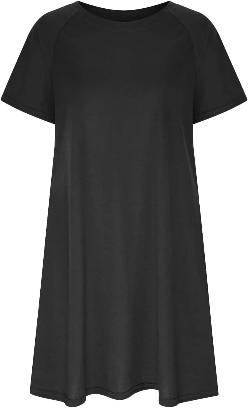 Casual T Shirt Dress for Women Flowy Tunic Dress with Pockets Short Sleeve Knee Length Summer Dresses Casual Loose Fit