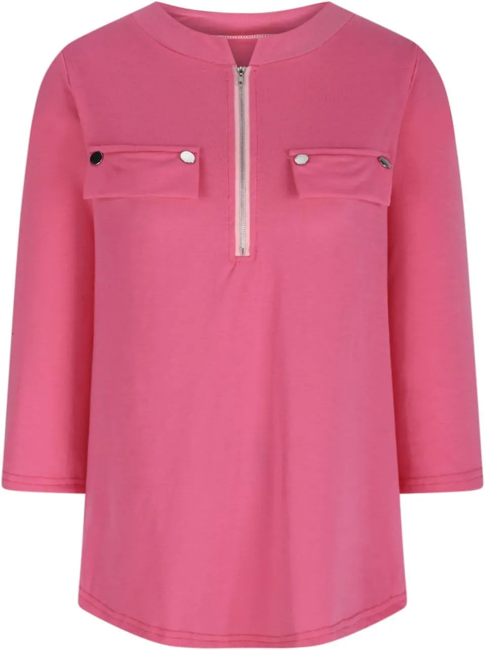 Casual Womens Slim Fit 3/4 Sleeve Tops Fashion V-Neck Quarter Zip Solid Shirt with Pockets 2025 Soft Fashion Hem Pullover