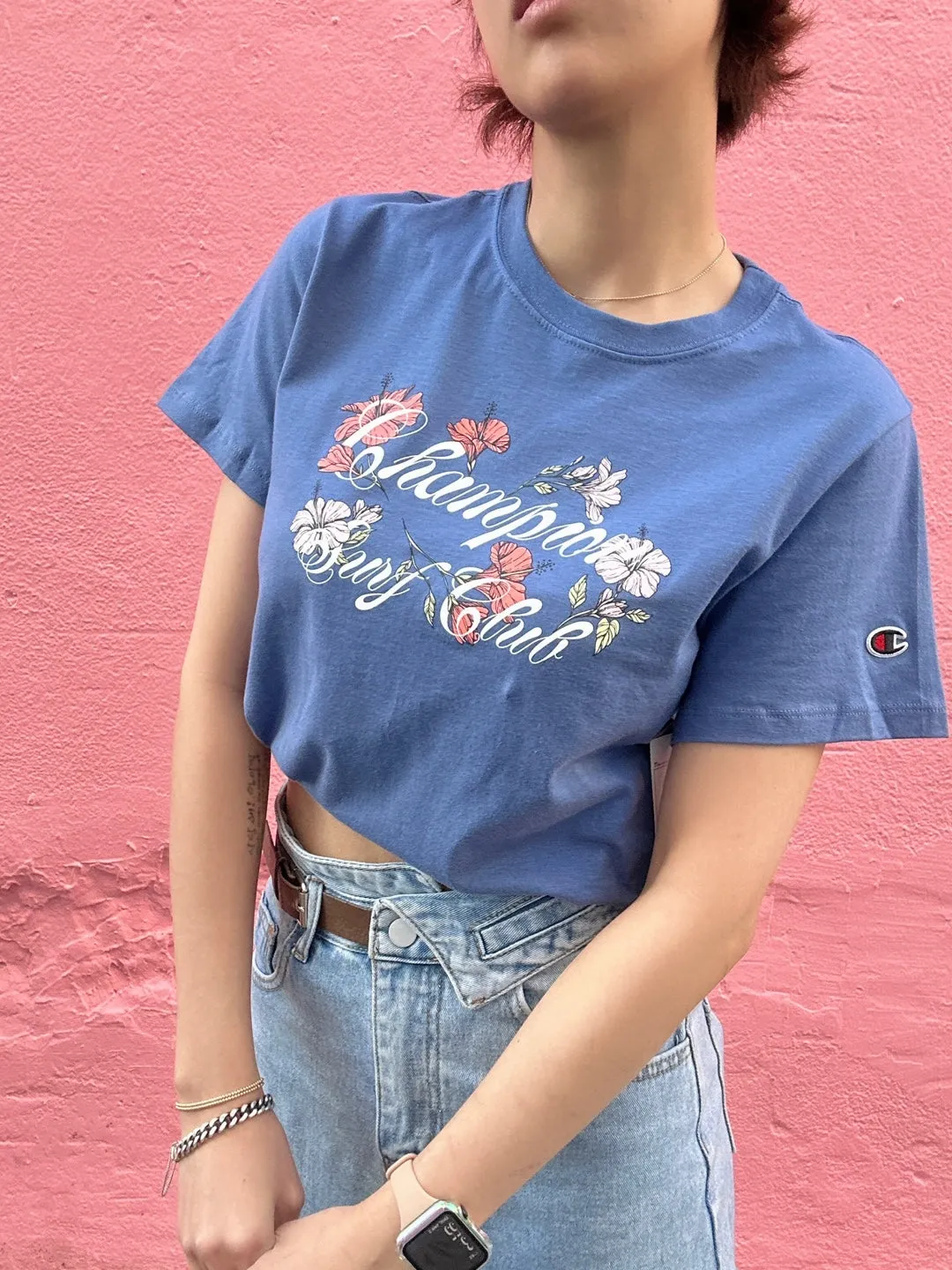 Champion Women's Classic Graphic T-Shirt Seven Seas Blue GT18H 58605Z 2X3