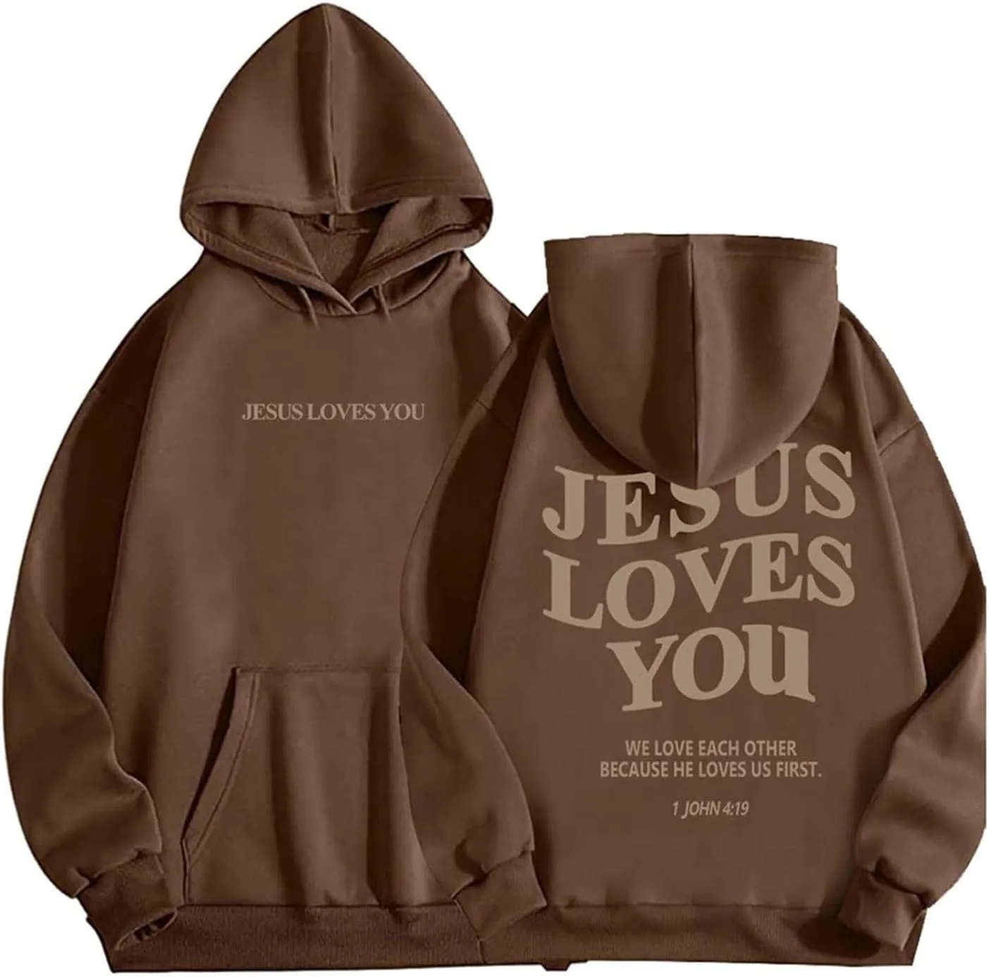 Christian Hoodies for Women Bible Verse Jesus Loves You Graphic Oversized Y2K Hooded Pockets Drawstring Sweatshirts
