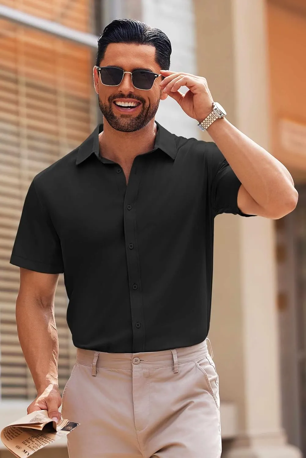 COOFANDY Men's Casual Button Down Shirts Short Sleeve Summer Untucked Dress Shirts
