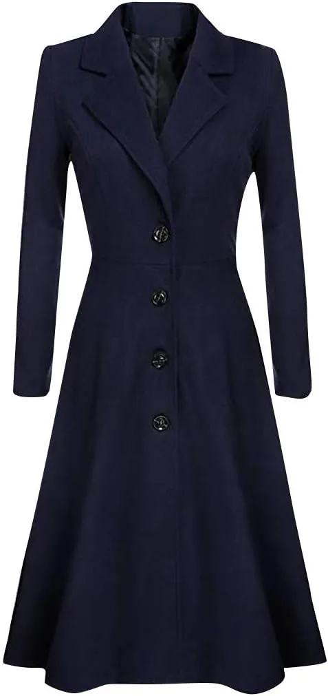 cooki Trench Coat for Women 2023 Long Single Breasted Pea Coat Winter Wool Blend Overcoat Notched Lapel Slim Jacket Overcoat