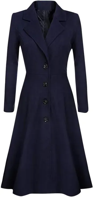 cooki Trench Coat for Women 2023 Long Single Breasted Pea Coat Winter Wool Blend Overcoat Notched Lapel Slim Jacket Overcoat