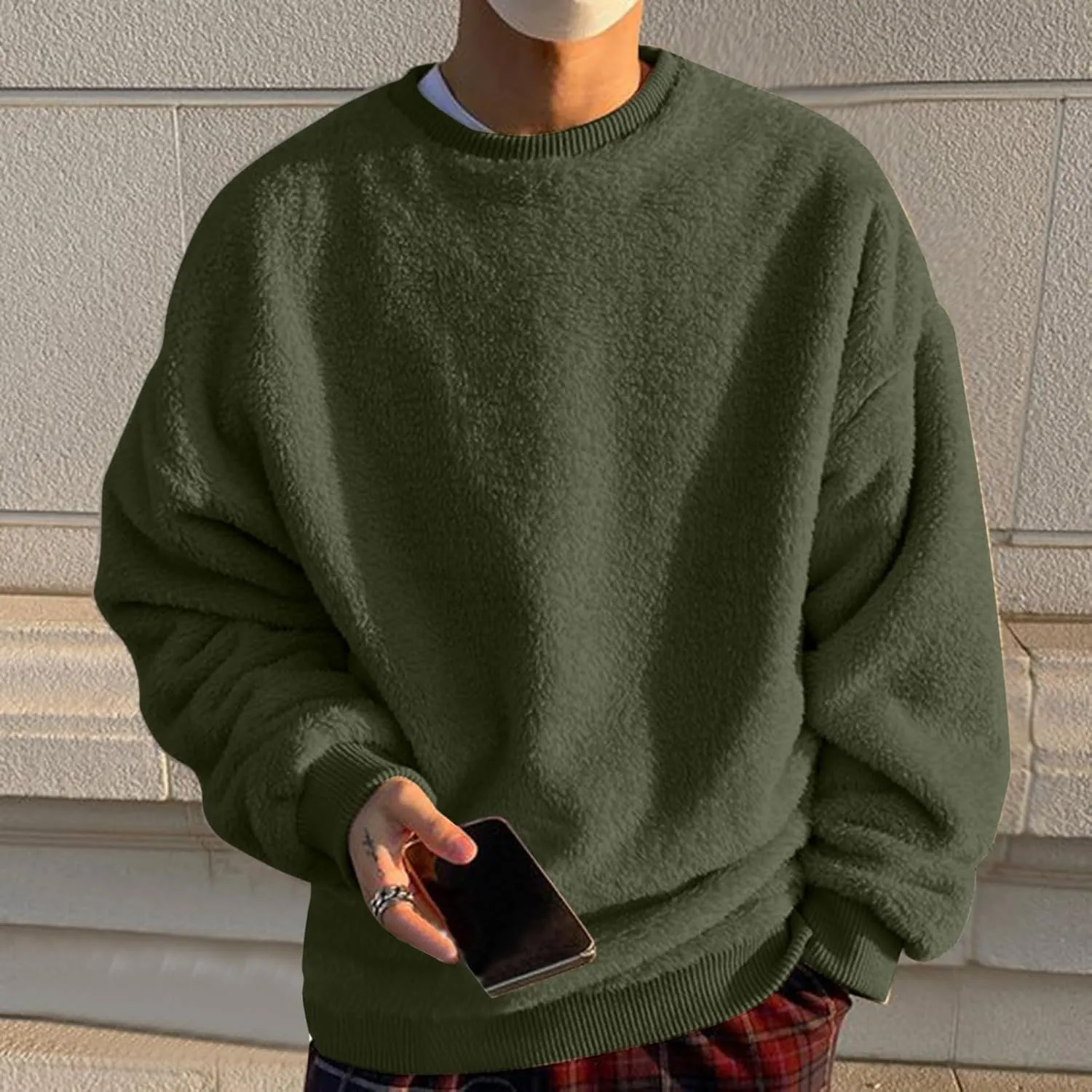 Crewneck Sweatshirts for Men Loose Fit Long Sleeve Solid Causal Pullover Shirts Lightweight Gym Athletic Shirt