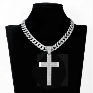 Cross Iced Out Bling Bling Crystal Pendant For Men Charm Chain Necklace