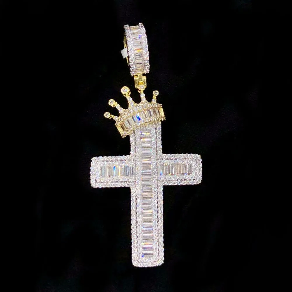 Crown Baguette Cross VVS CZ Hip Hop Bling Pendant