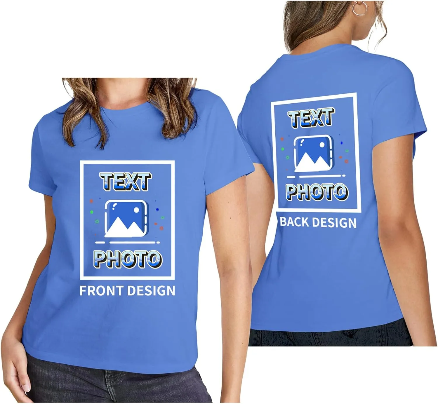 Custom T-Shirts Personalized Women Crewneck T Shirts Front and Back Printed T Shirt Supports Picture Text, and Image