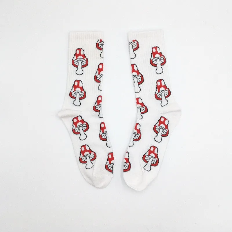 Cute Long Crew Sock Of Red Lip Kiss Pattern For Men or Women in Black or White Sox color