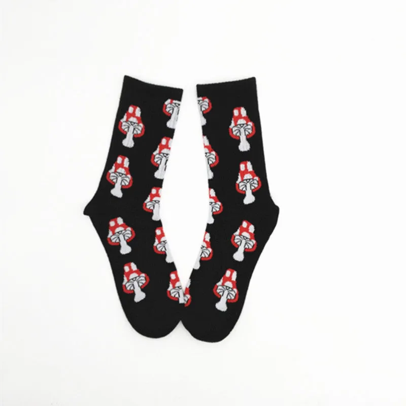Cute Long Crew Sock Of Red Lip Kiss Pattern For Men or Women in Black or White Sox color