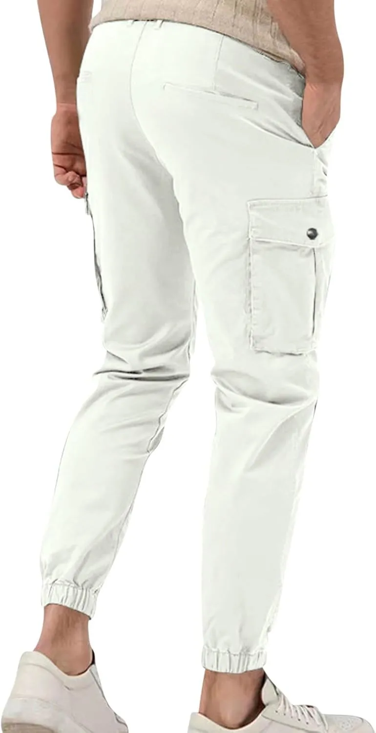 Dgoopd Straight Leg Cargo Pants Men Drawstring Elastic Waist Casual Cargo Pant Mens Cargo Work Pants with Multi Pocket