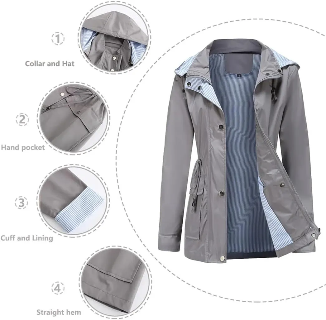 Dninmim Jackets for Women Women Hooded Hiking Jacket Outdoor Jackets Long Sleeve Zipper Coat Outwear