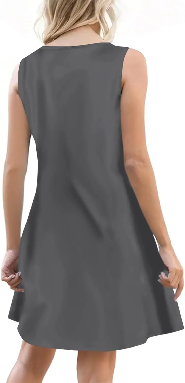 Dresses for Women 2025 Plus Size Mini Dresses Sexy Vacation Sundress with Pockets Sleeveless v Neck Summer Clothes