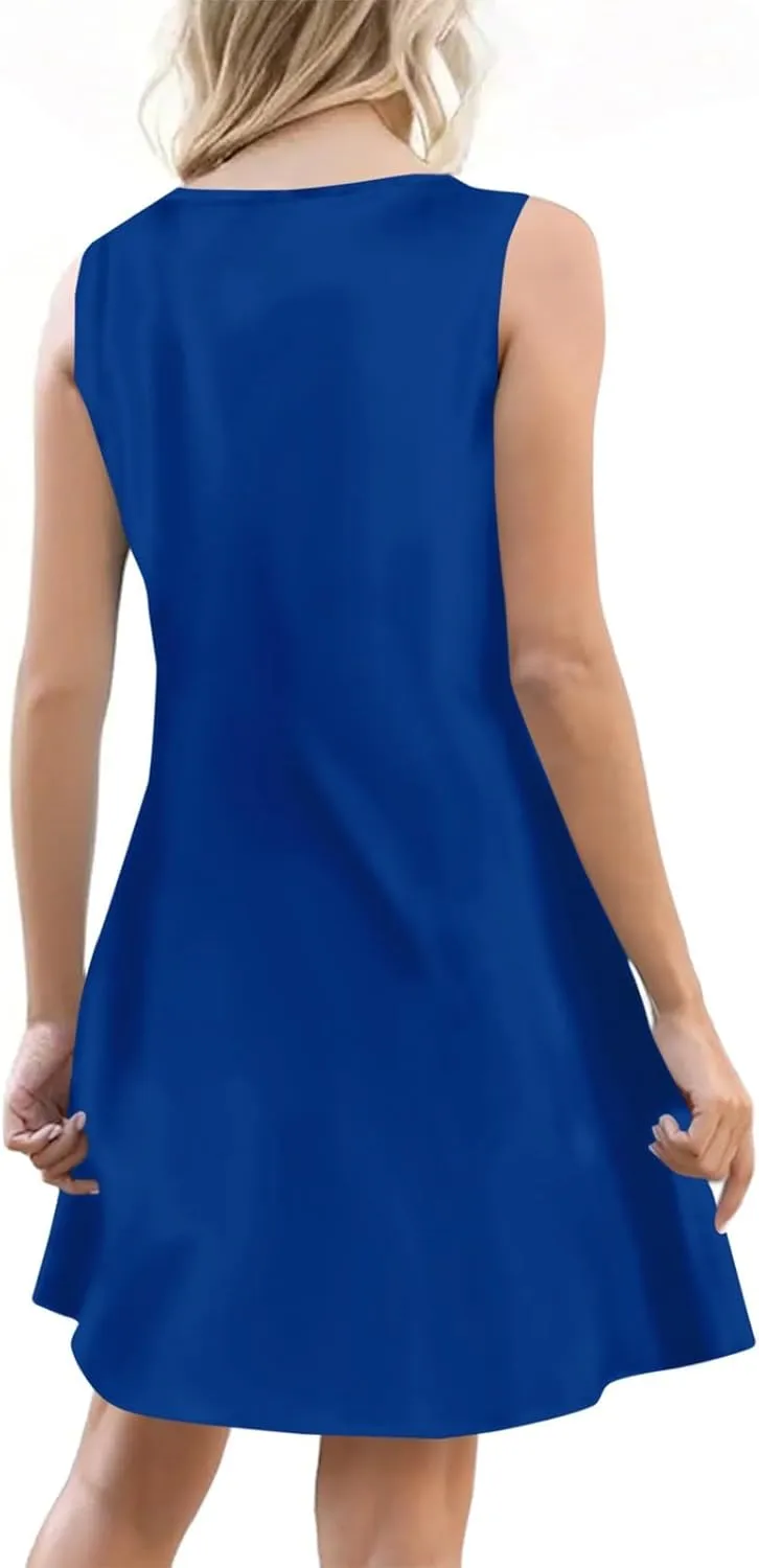 Dresses for Women 2025 Plus Size Mini Dresses Sexy Vacation Sundress with Pockets Sleeveless v Neck Summer Clothes