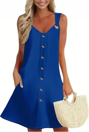 Dresses for Women 2025 Plus Size Mini Dresses Sexy Vacation Sundress with Pockets Sleeveless v Neck Summer Clothes