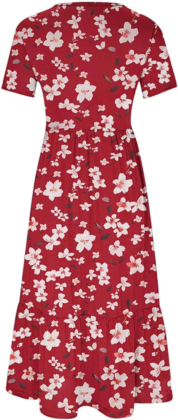 Dresses for Women Summer 2025 Casual Short Sleeve Tie-Dye Midi Sundress Flowy Long T-Shirts Dress with Pockets