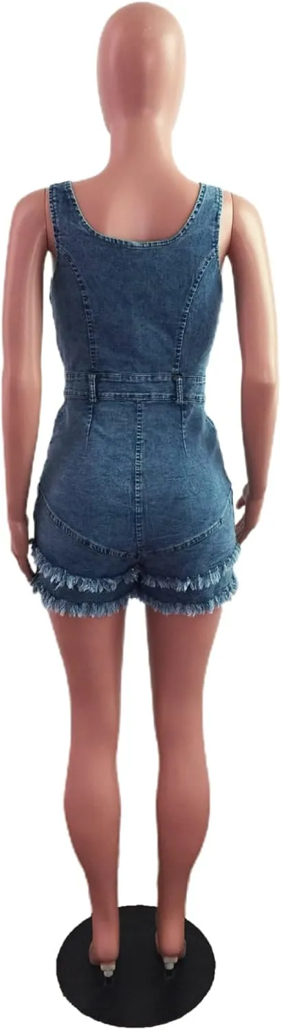 ECDAHICC Womens Sexy Short Sleeve Night Club Denim Jumpsuits Rompers Mini Shorts One Piece Stretchy Rompers with Pocket