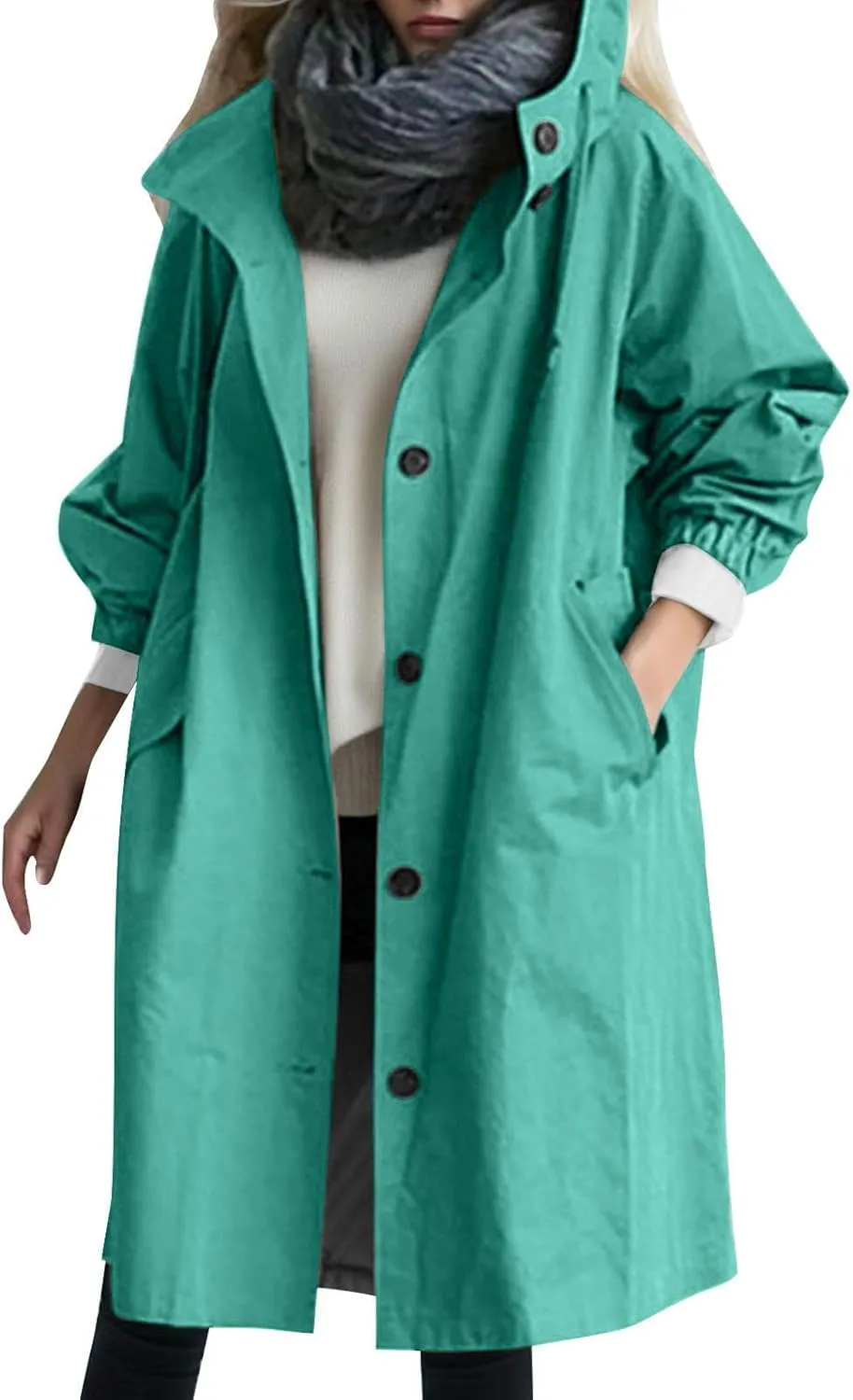 Eduavar Jackets for Women Casual Dressy Windbreaker Trench Coat Women Oversized Long Sleeve Button Down Jackets with Pockets