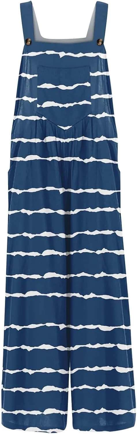 Elegant Jumpsuits for Women Striped Color Block Casual Summer Outfits Rompers Beach Vacation Trendy Overalls