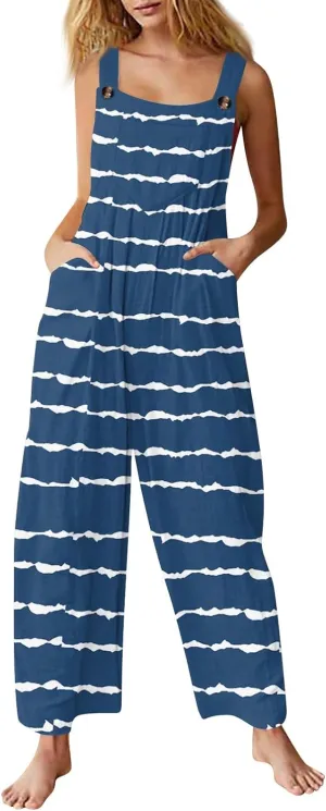 Elegant Jumpsuits for Women Striped Color Block Casual Summer Outfits Rompers Beach Vacation Trendy Overalls
