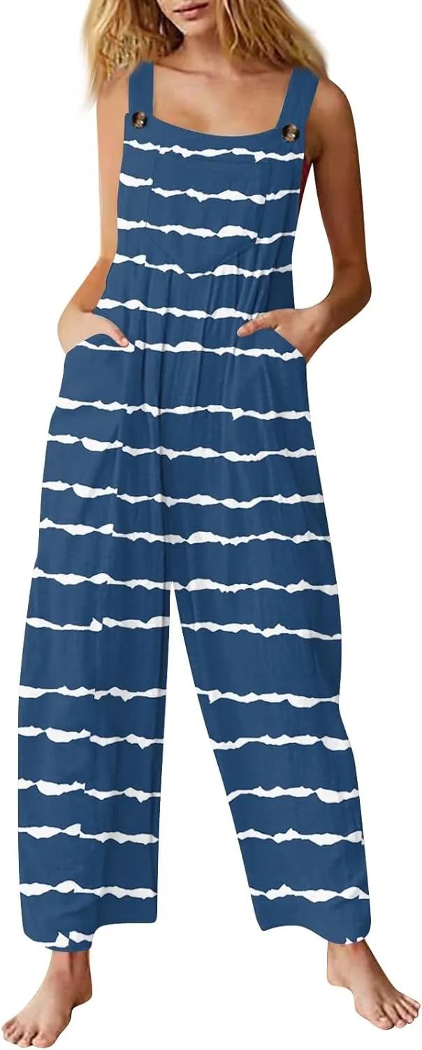 Elegant Jumpsuits for Women Striped Color Block Casual Summer Outfits Rompers Beach Vacation Trendy Overalls
