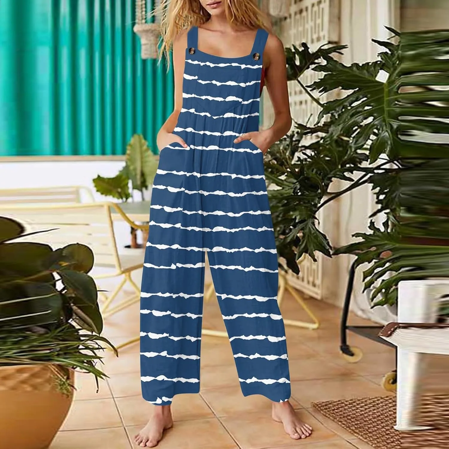 Elegant Jumpsuits for Women Striped Color Block Casual Summer Outfits Rompers Beach Vacation Trendy Overalls