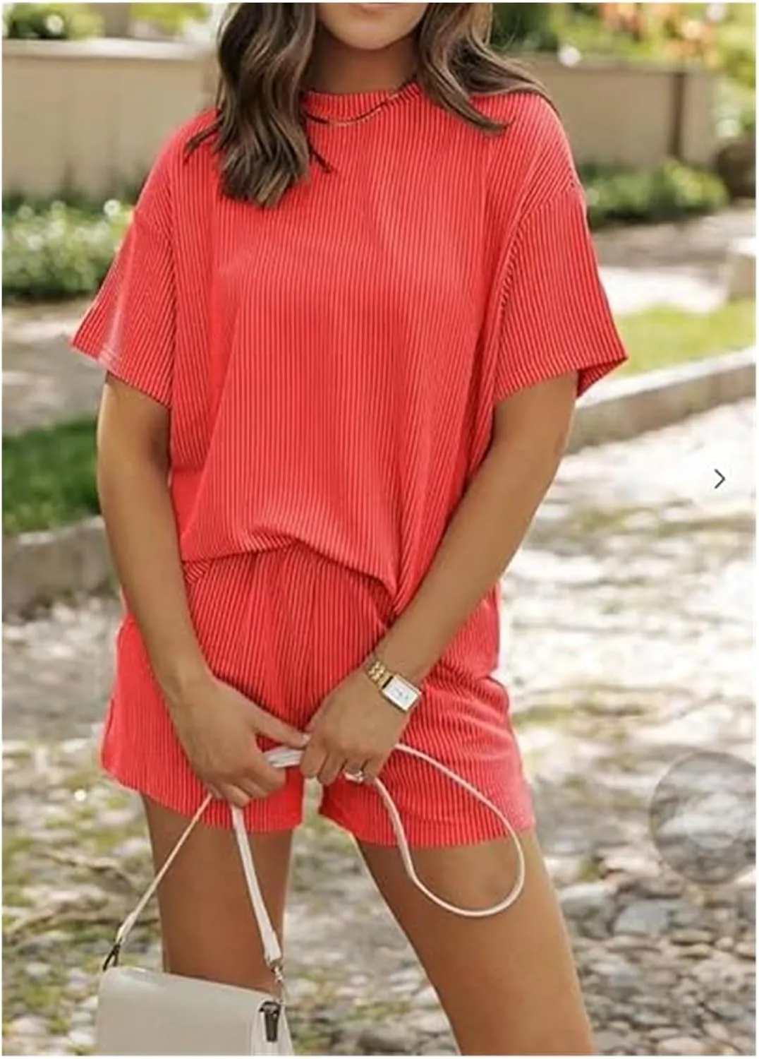 Elvessa Ribbed Textured Set, Shorts Sets Women 2 Piece Outfits, Knit Sets Two Piece Women Summer