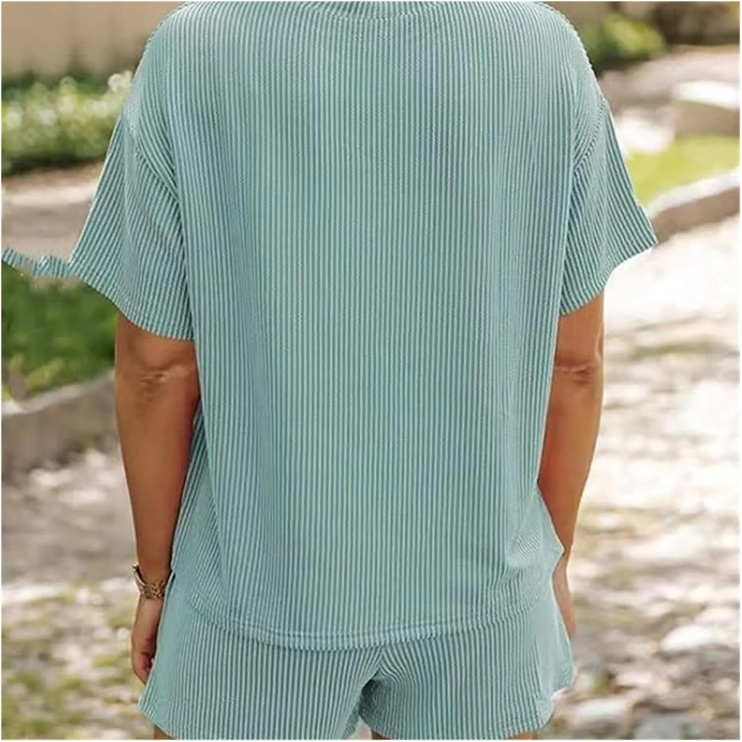 Elvessa Ribbed Textured Set, Shorts Sets Women 2 Piece Outfits, Knit Sets Two Piece Women Summer