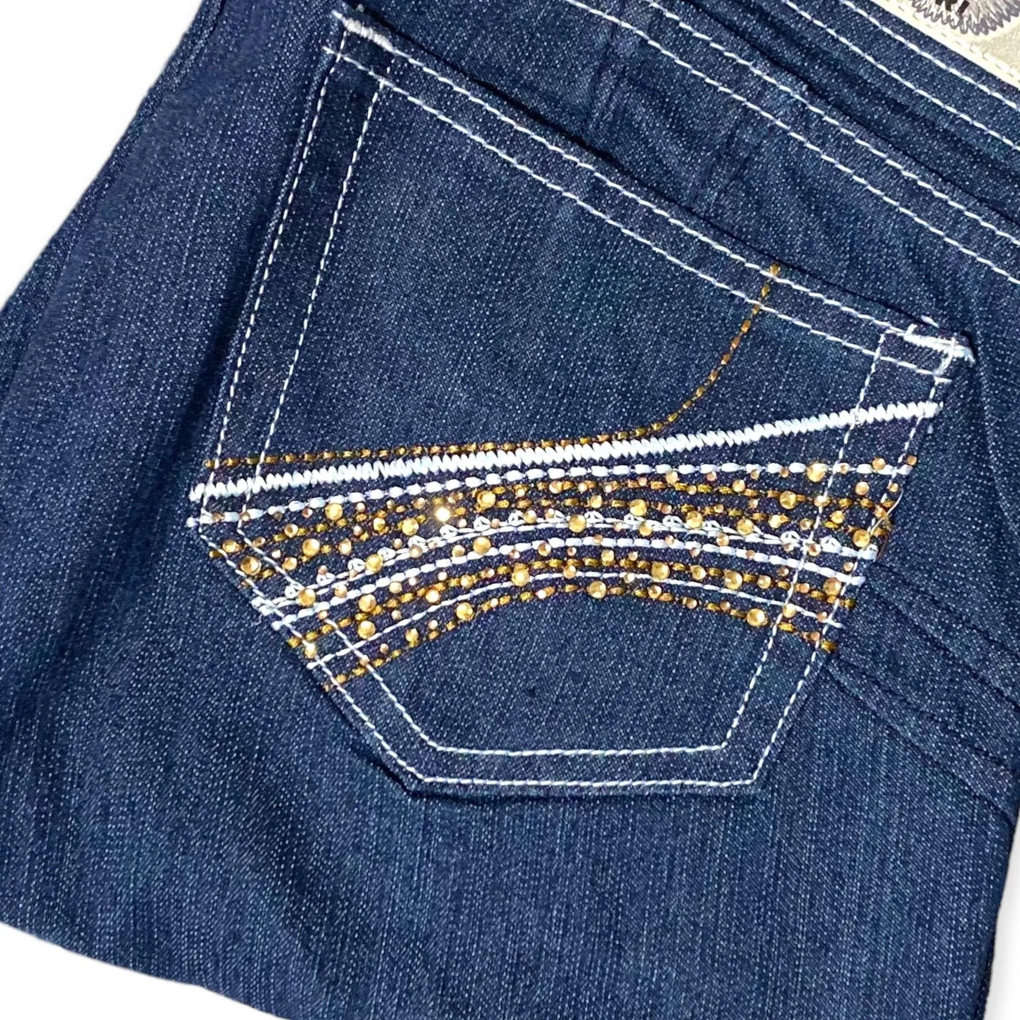 Embroidered Long Blue Jean Shorts