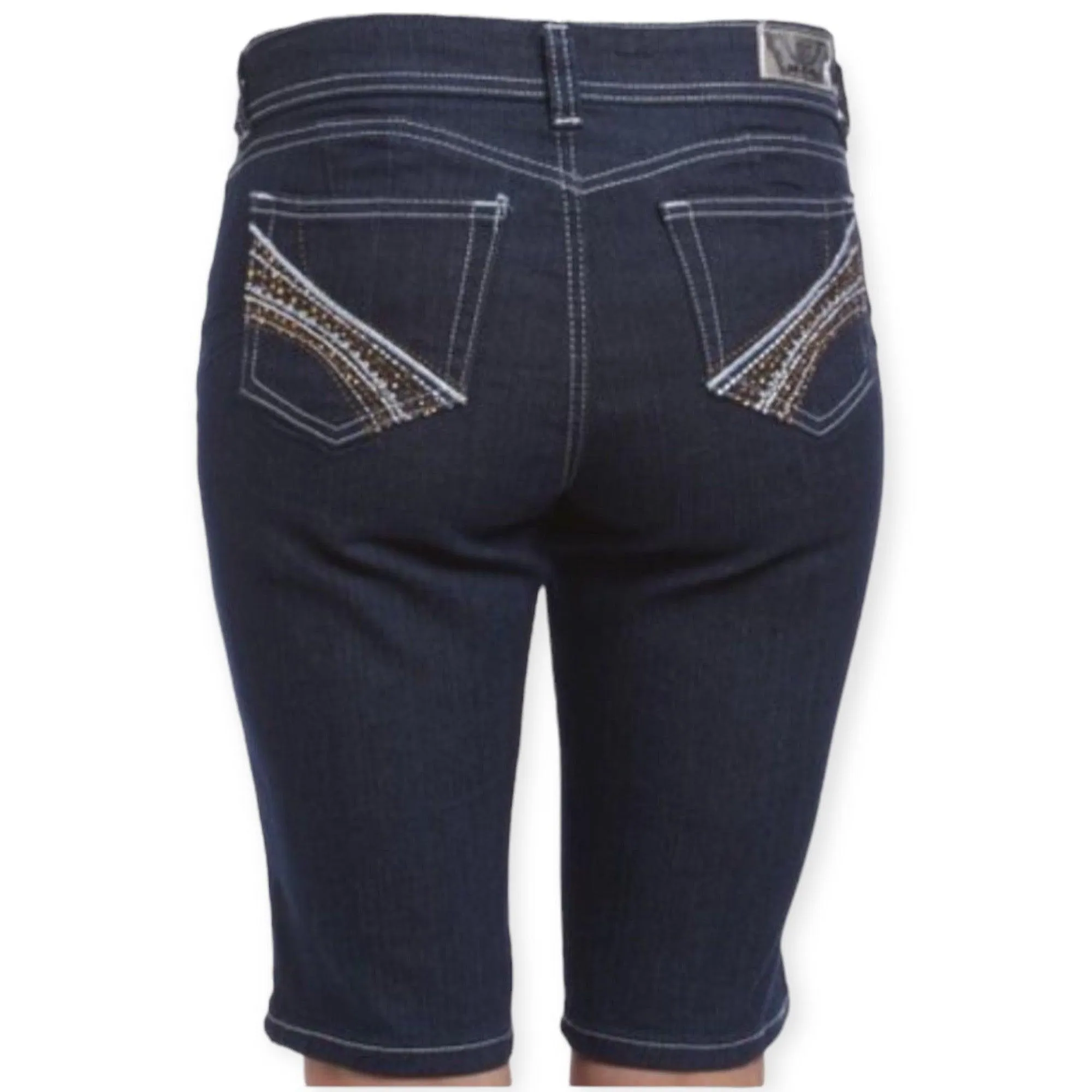 Embroidered Long Blue Jean Shorts