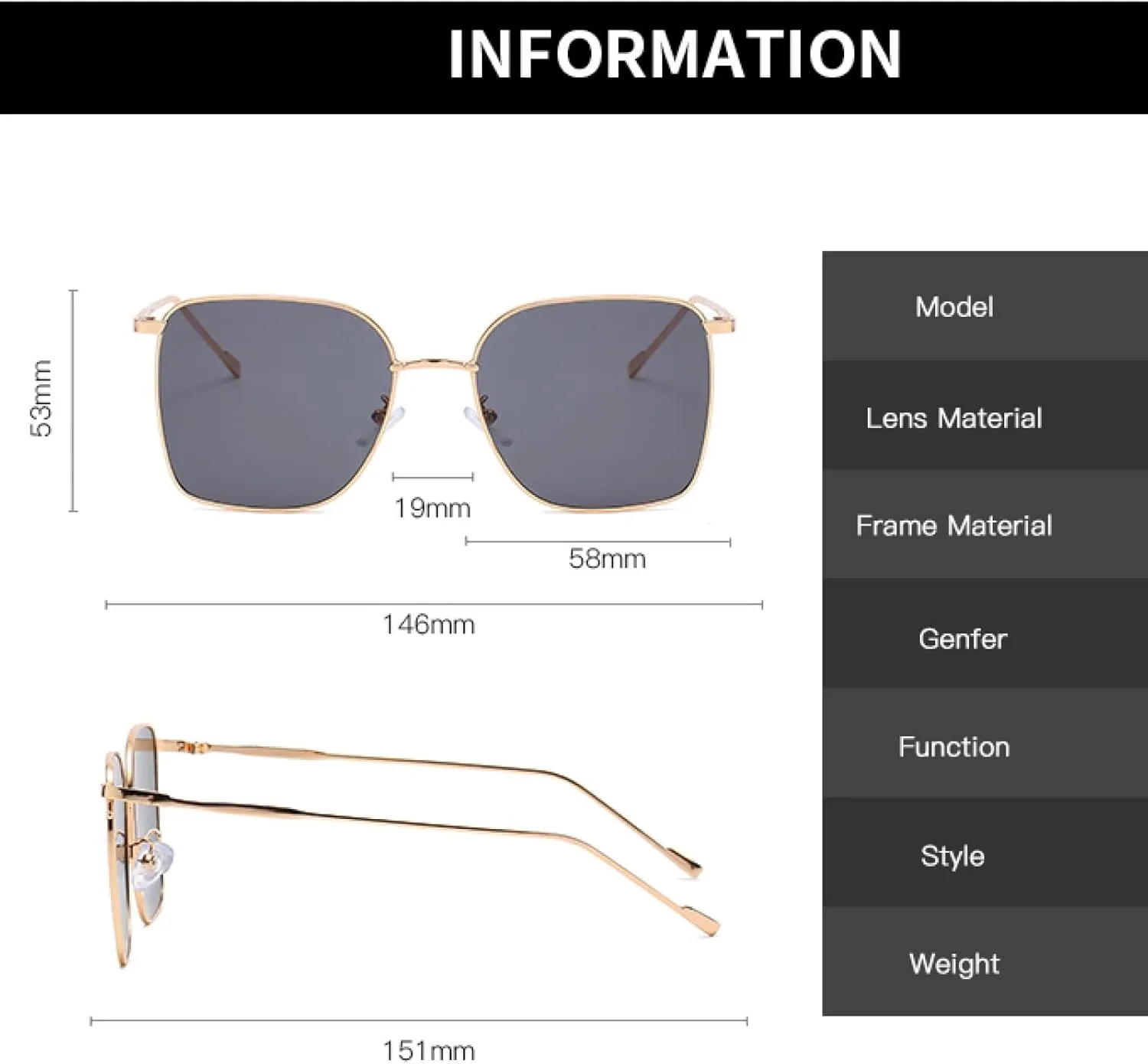 Fashion Sunglasses Women Vintage Sun Glasses Metal Luxury Large Black Shades Uv400
