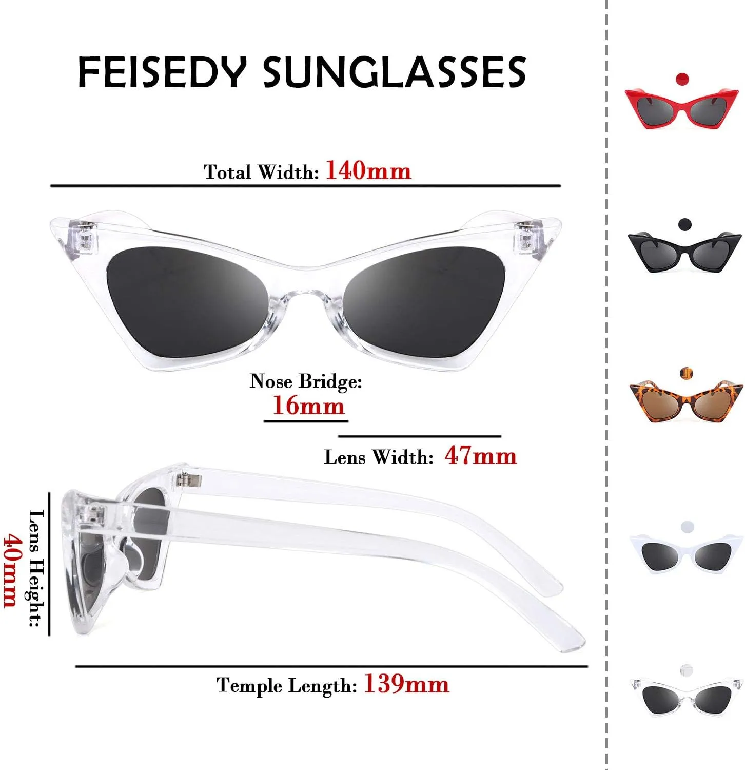FEISEDY Vintage Small Cat Eye Frame Hiphop Fashion Sunglasses Trendy Style for Women Men B2637