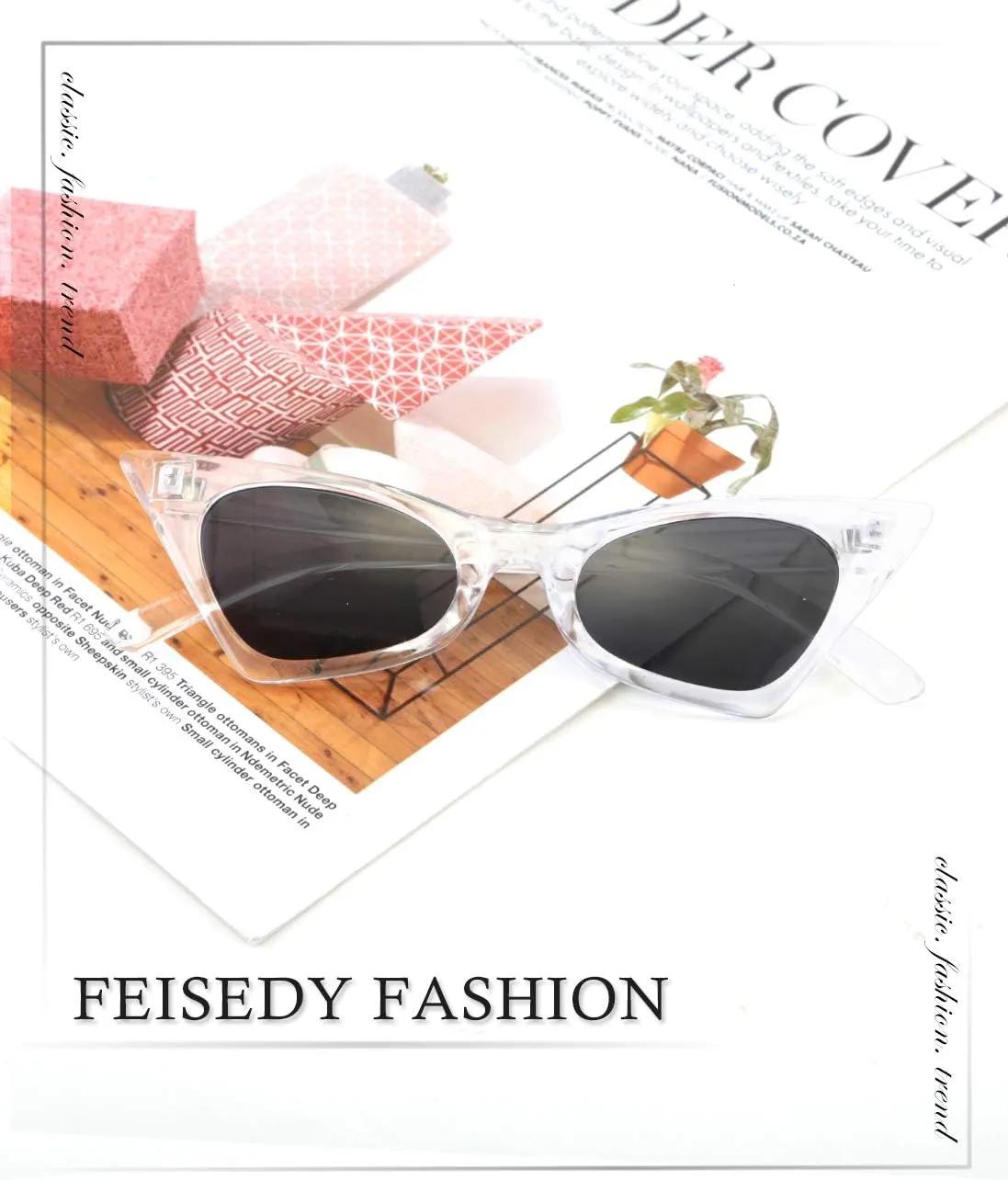 FEISEDY Vintage Small Cat Eye Frame Hiphop Fashion Sunglasses Trendy Style for Women Men B2637