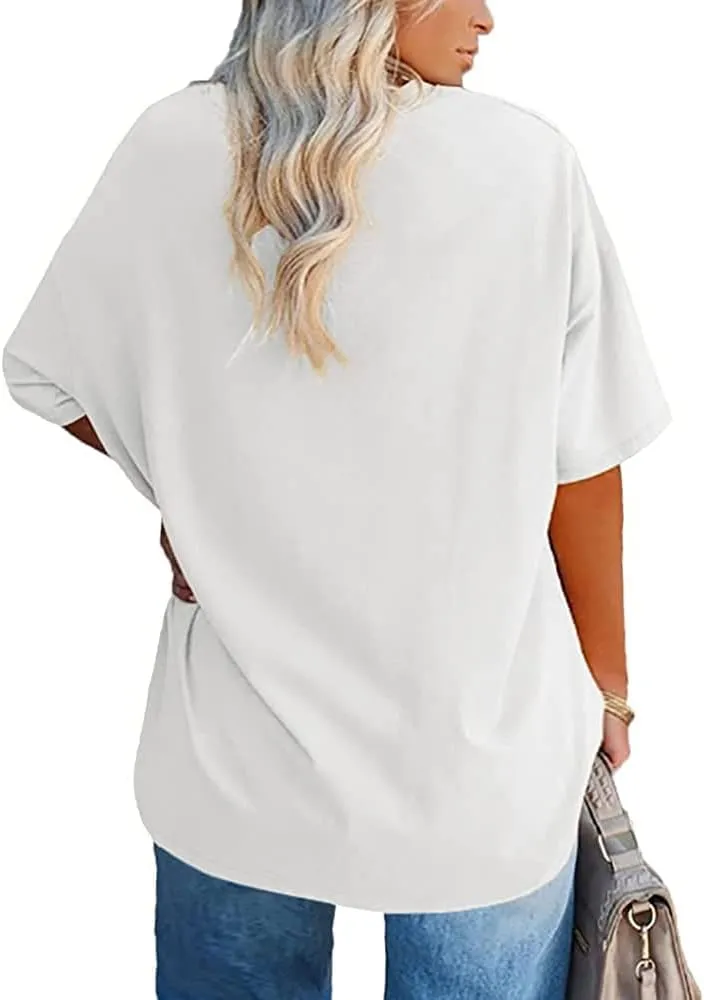 Fisoew Women's Plus Size T Shirts Oversized Tees Summer Half Sleeve Crew Neck Tunic Tops