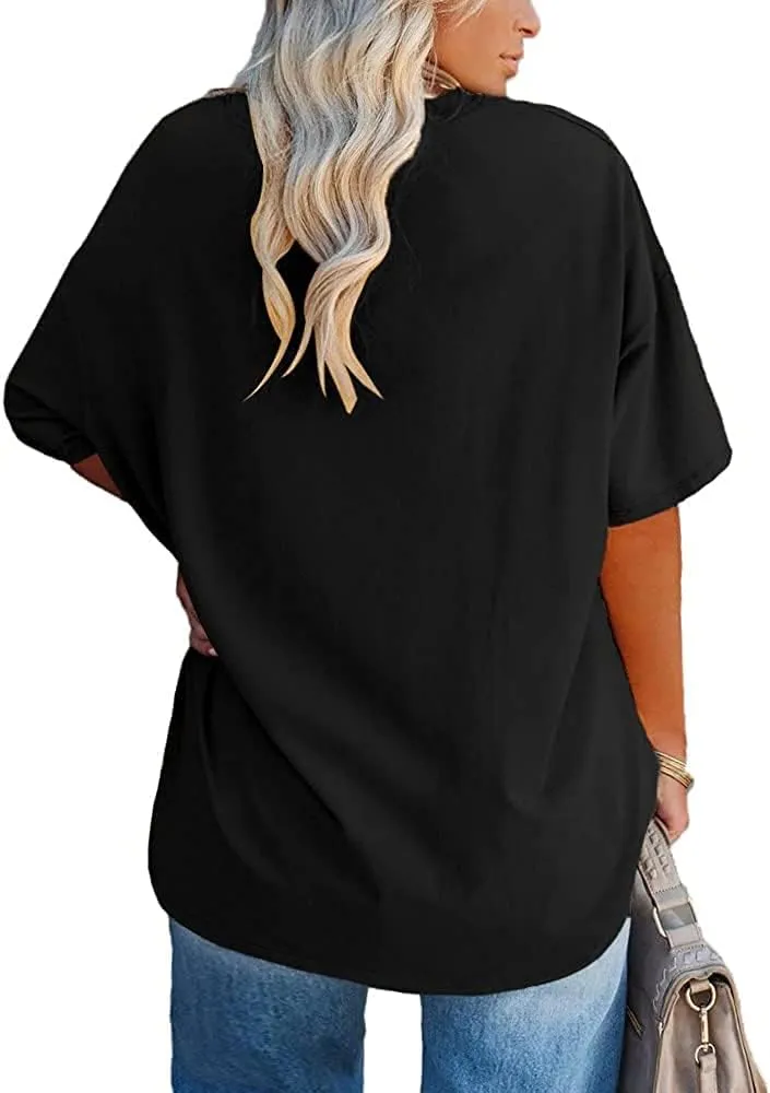 Fisoew Women's Plus Size T Shirts Oversized Tees Summer Half Sleeve Crew Neck Tunic Tops