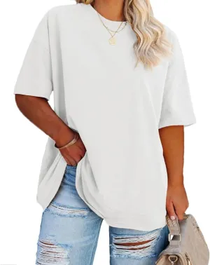 Fisoew Women's Plus Size T Shirts Oversized Tees Summer Half Sleeve Crew Neck Tunic Tops