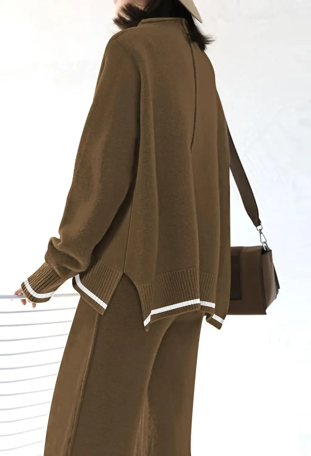 Fixmatti 2 Piece Lounge Sets for Women Long Sleeve Knit Sweater Top and Wide Leg Pant Set Sweatsuit