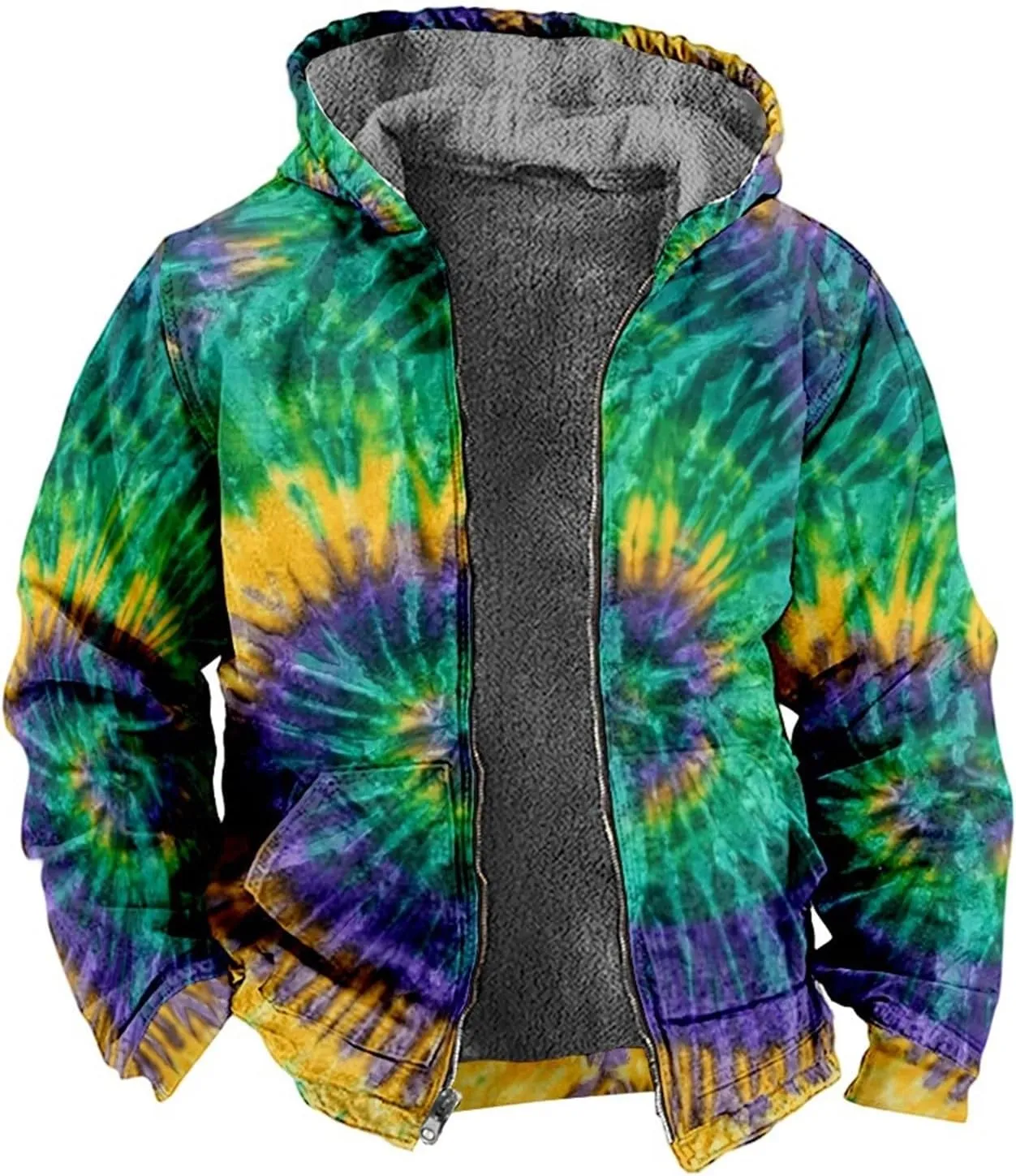 Fleece Hoodies for Men Tie Dye Fashion Coat Zip Up Casual Jacket Long Sleeve Comfort Outwear Hooded Sweatshirts with Pocket Sweatshirts for Teen Boys (Green,XL)