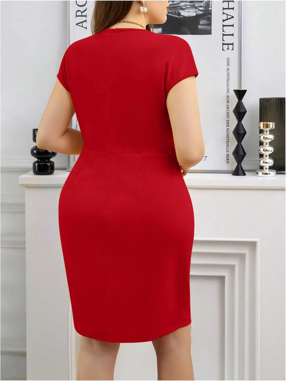 Floerns Women's Plus Size V Neck Short Sleeve Bodycon Dress Ruched Elegant Short Dresses