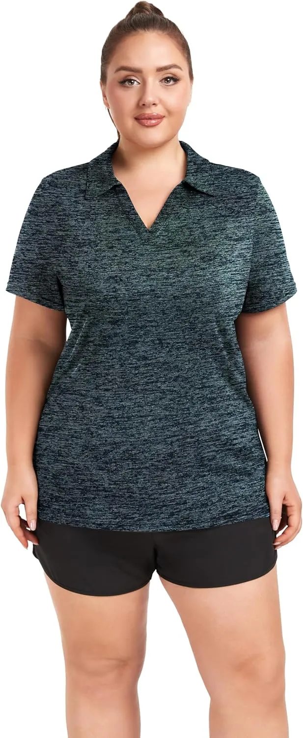 FOREYOND Plus Size Polo Shirts for Women Golf Shirts Moisture Wicking Short Sleeve Shirts Athletic Workout Tops 1XL-5XL