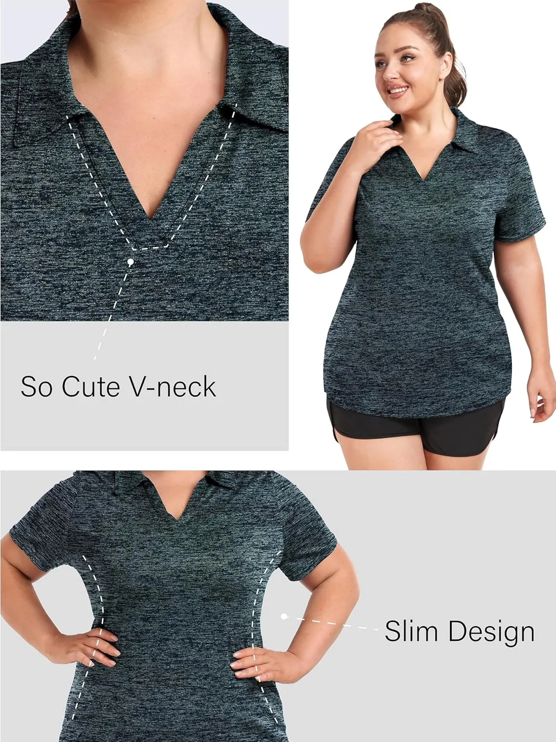 FOREYOND Plus Size Polo Shirts for Women Golf Shirts Moisture Wicking Short Sleeve Shirts Athletic Workout Tops 1XL-5XL