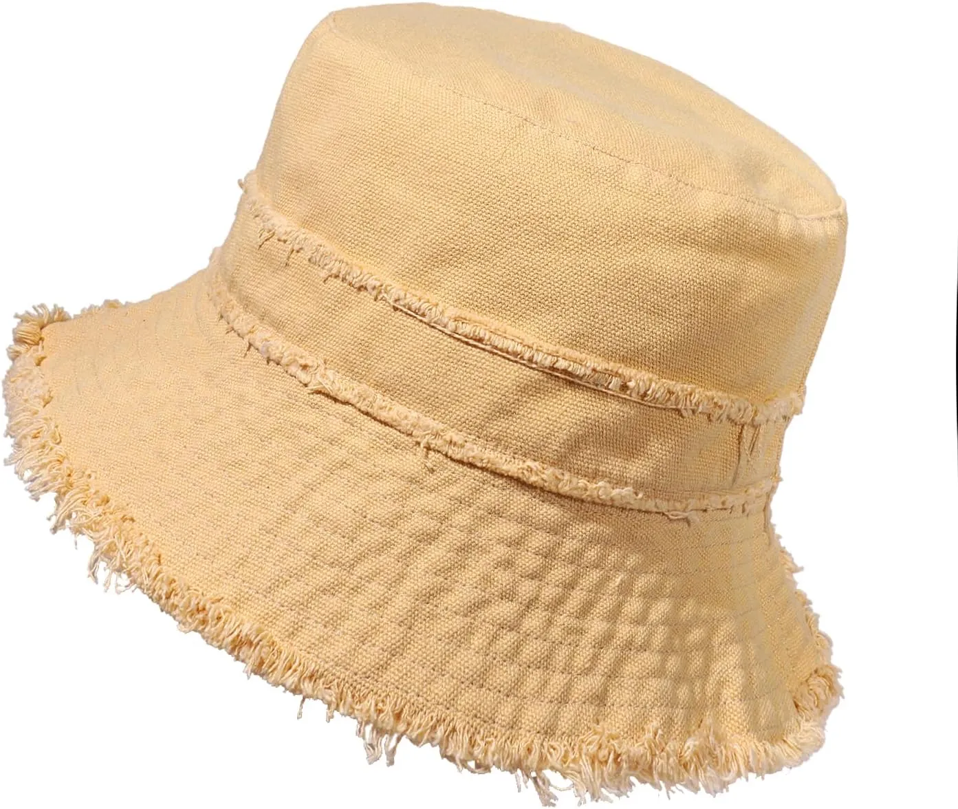 Frayed Bucket Hats Beach Sun Hats for Women Foldable Wide Brim Cotton Hats Outdoor Summer Beach Headwear