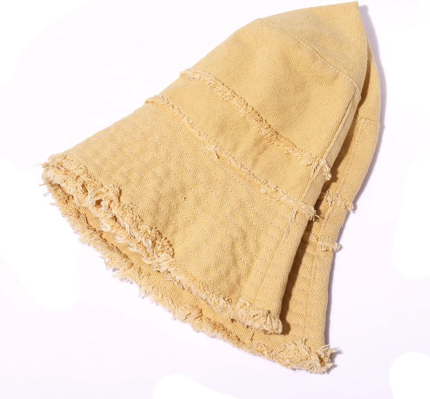 Frayed Bucket Hats Beach Sun Hats for Women Foldable Wide Brim Cotton Hats Outdoor Summer Beach Headwear