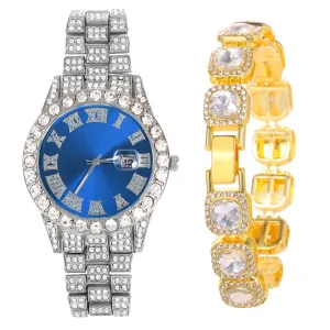 Full Iced Out Watch For Women Bling Bling Cuban Tennis Chains Bracelets