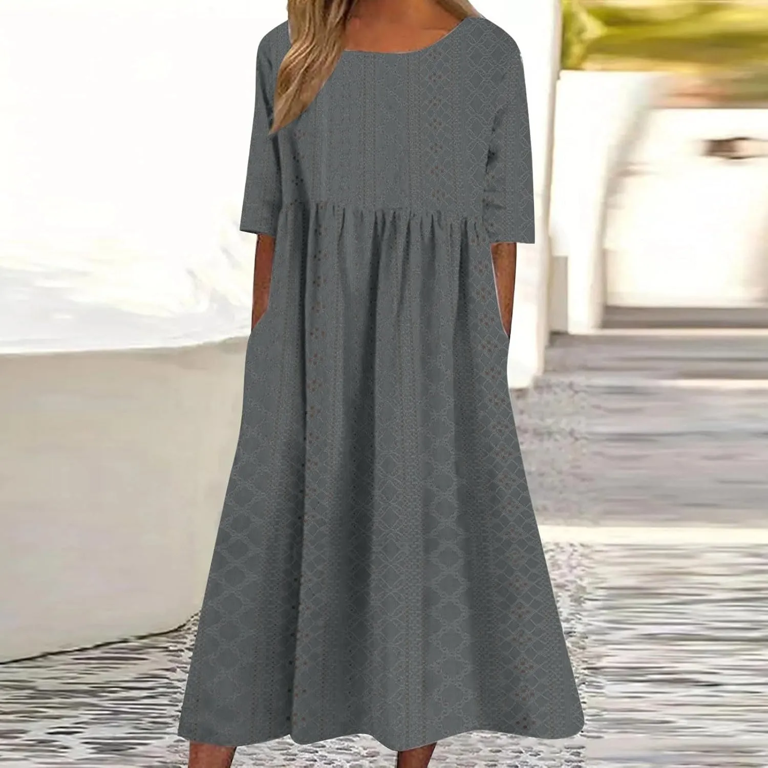FZYLQY Eyelet Dresses for Womens 2024 Summer Casual Sundresses Sexy Hollow V Neck Dress Flowy Boho Beach Dresses with Pockets