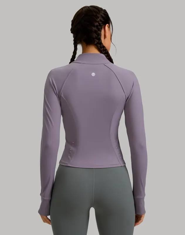 G Gradual Women's Cropped Workout Jacket Slim Fit Full Zip Athletic Running Gym Jackets for Women with Thumb Holes Pockets