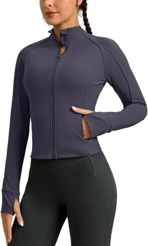 G Gradual Women's Cropped Workout Jacket Slim Fit Full Zip Athletic Running Gym Jackets for Women with Thumb Holes Pockets