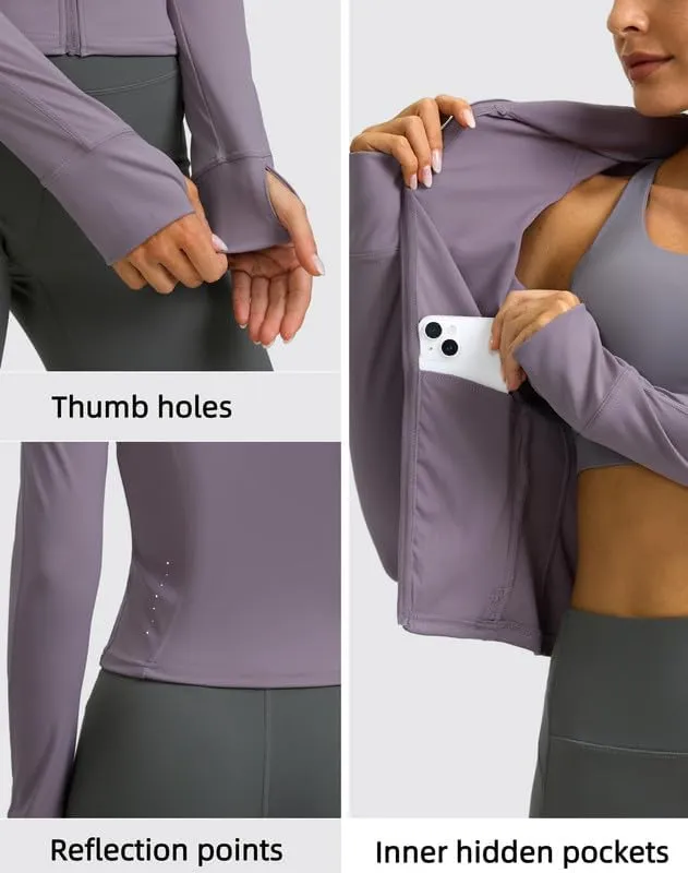 G Gradual Women's Cropped Workout Jacket Slim Fit Full Zip Athletic Running Gym Jackets for Women with Thumb Holes Pockets